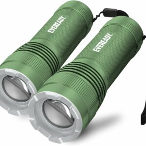 LED Tactical Flashlight by Eveready, Bright Rechargeable Flashlights for Emergencies and Camping Gear, Water Resistant EDC Flash Light, Pack of 2, Green