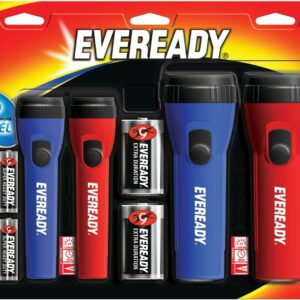 LED Flashlight by Eveready, Bright Flashlights for Emergencies and Camping Gear, Flash Light with AA & D Batteries Included, Pack of 4