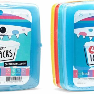 Cool Coolers By Fit & Fresh 4 Pack Slim Ice Packs, Quick Freeze Space Saving Reusable Ice Packs for Lunch Boxes or Coolers, Multi Colored, 2 Packs of 4