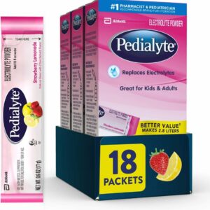 Pedialyte Electrolyte Powder Packets, Strawberry Lemonade, Hydration Drink, 18 Single-Serving Powder Packets