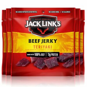 Jack Link's Beef Jerky, Teriyaki - Flavorful Meat Snack for Lunches, Ready to Eat - 7g of Protein, Made with Premium Beef - 0.625 Oz Bags (Pack of 5)