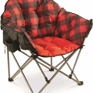 Guide Gear Club Camping Chair, Oversized, Portable, Folding with Padded Seats, 500-lb. Capacity, Red Plaid