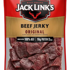 Jack Link's Beef Jerky, Original, 1/2 Pounder Bag - Flavorful Meat Snack, 10g of Protein and 80 Calories, Made with Premium Beef - 96% Fat Free, No Added MSG** or Nitrates/Nitrites, 8oz