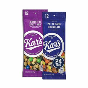 Kar’s Nuts Trail Mix Variety Pack, Pack of 24 – Sweet ‘N Salty and Peanut Butter ‘N Dark Chocolate – Individually Wrapped, Gluten-Free Snack Mix