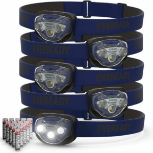 EVEREADY LED Headlamps Pro200 [5-Pack], IPX4 Water Resistant, Bright and Durable Head Lights for Camping, Hiking, Emergency Power Outage (Batteries Included)