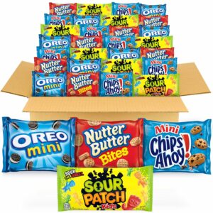 OREO , CHIPS AHOY! Mini Cookies, SOUR PATCH KIDS Candy & Nutter Butter Bites Cookies & Candy Variety Pack, 32 Snack Packs